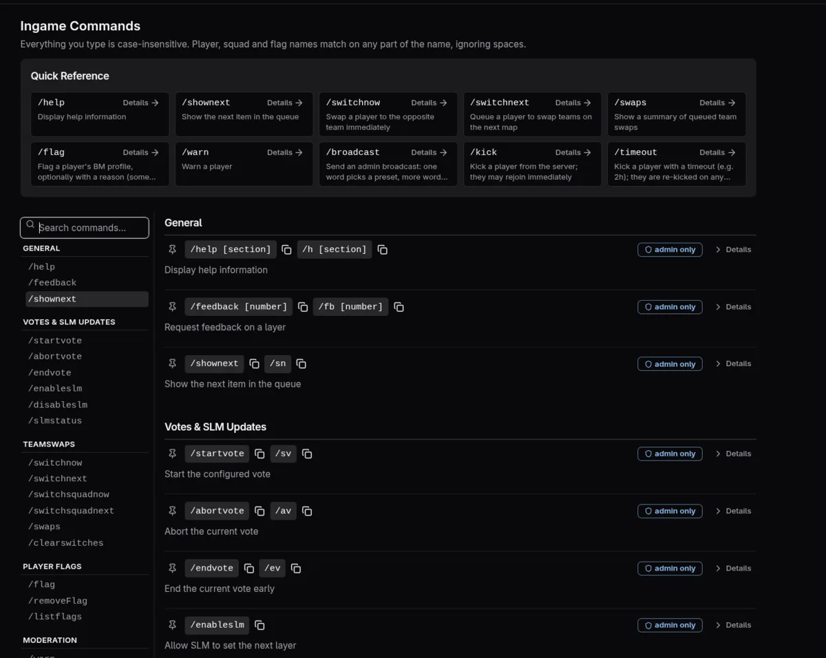 SLM in-game admin command reference