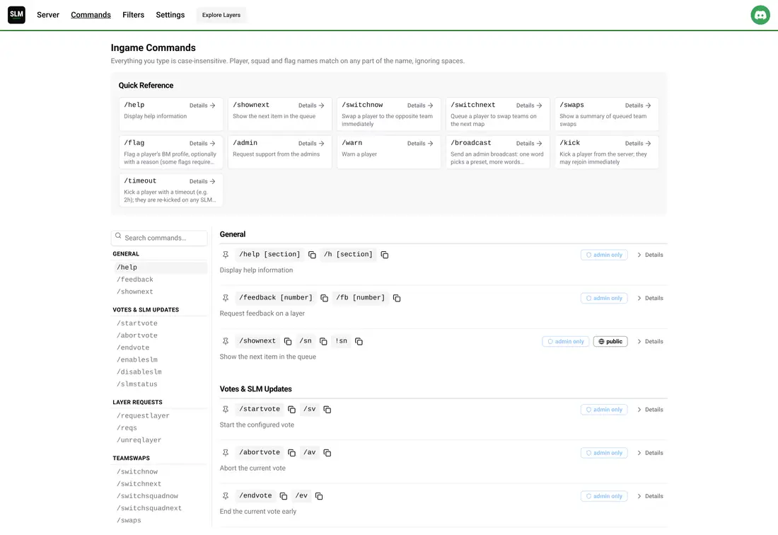 SLM in-game admin command reference
