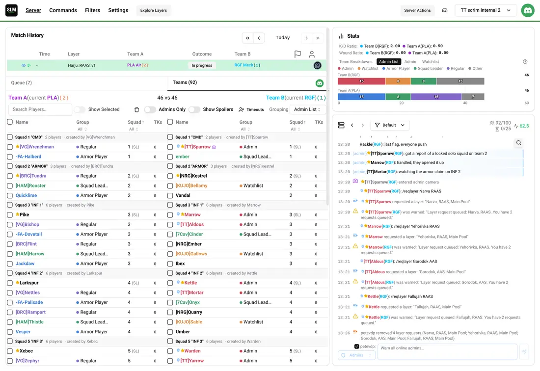 Squad Layer Manager team rosters with bulk player actions
